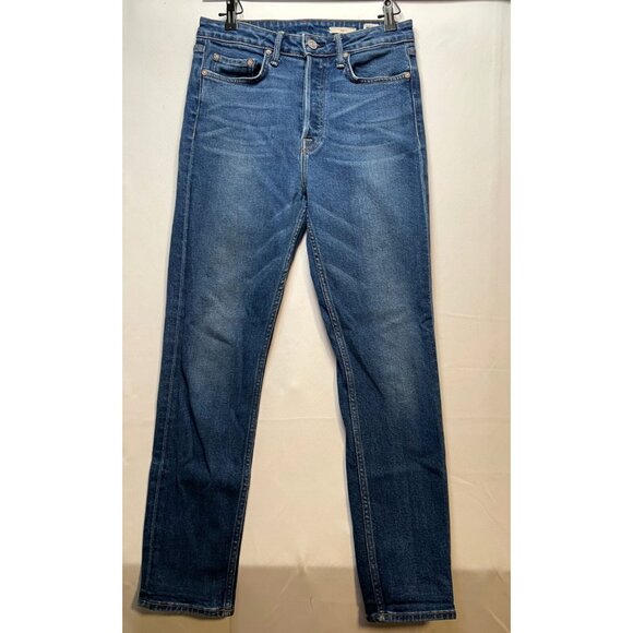 Noend Denim jeans womens 29 28 x 28 slim button fly high rise made USA blue work - Picture 1 of 16